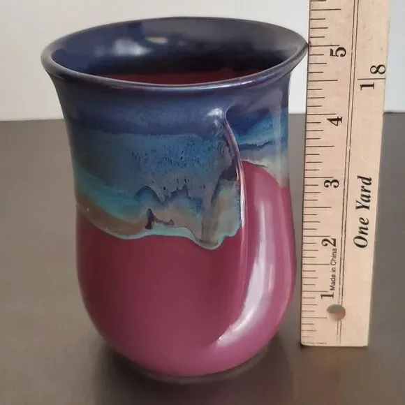 Naher Clay in Motion Purple Passion Handwarmer Mug Cup Left Hand Signed 14 oz - Picture 8 of 9
